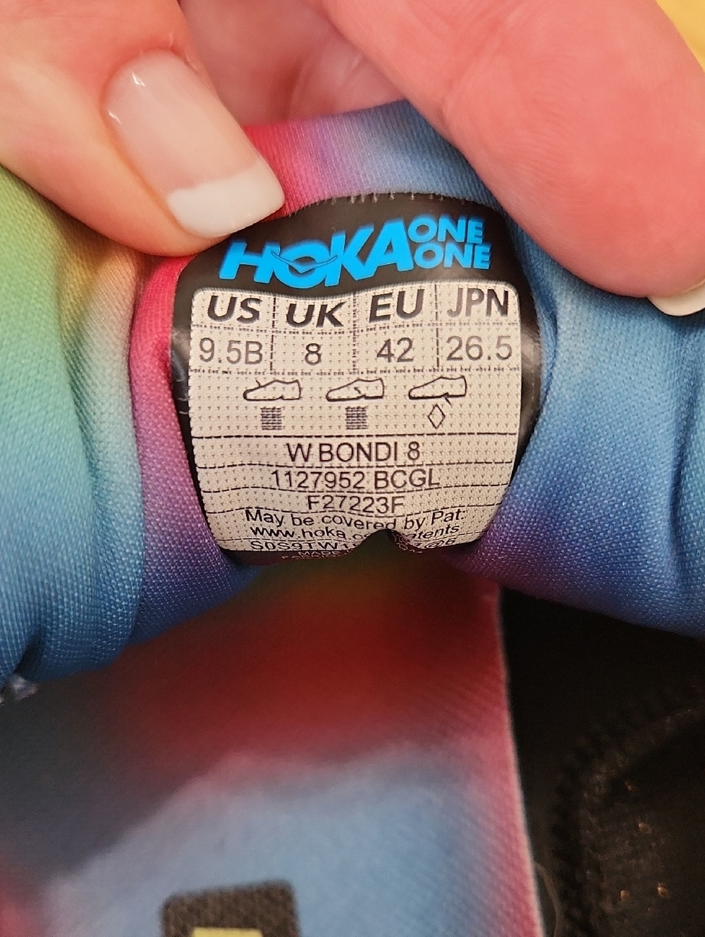 Hoka One One Bondi 8 Size 9.5 Max Cushion Running Shoes Black Rainbow Trim - Picture 7 of 17